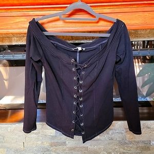 Express black shirt. Cris cross tie up middle. Womens large.
